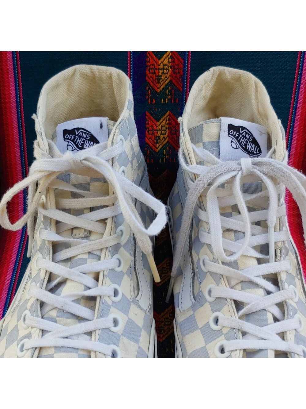 Vans Sk8-Hi Checkerboard Sneakers Zen Blue and White Size Men's 8.5 Women's 10 - Picture 9 of 17
